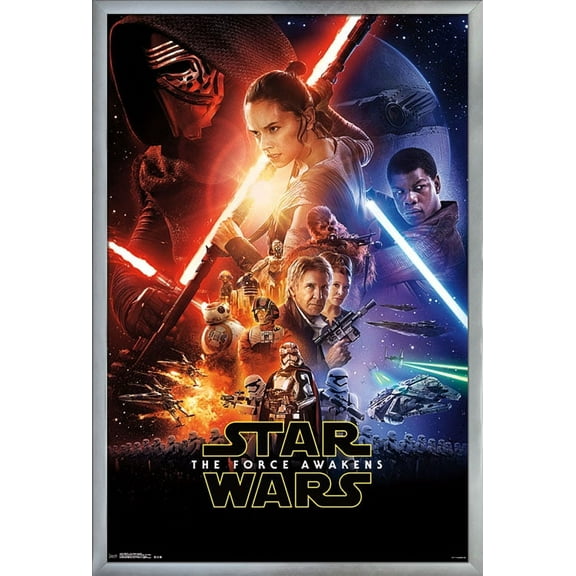 24X36 Star Wars: The Force Awakens - One Sheet Wall Poster, 24" x 36", Framed