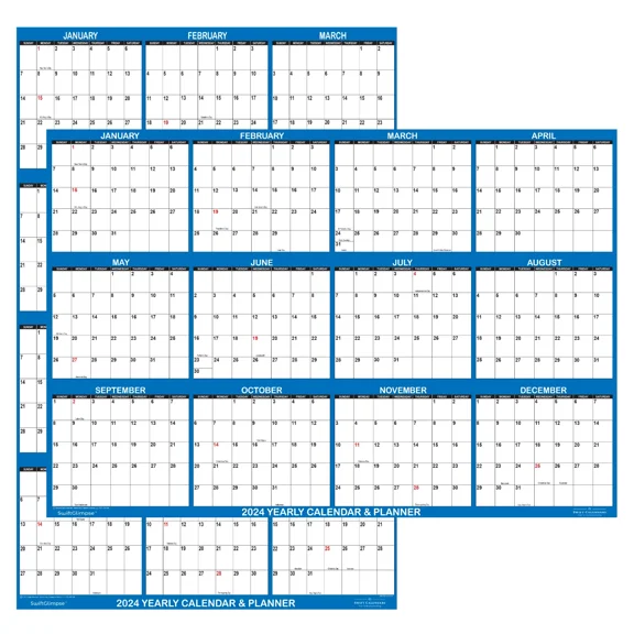 24X36 Swiftglimpse 2024 Large Wall Calendar, Paper Folded, Yearly Planner - Navy