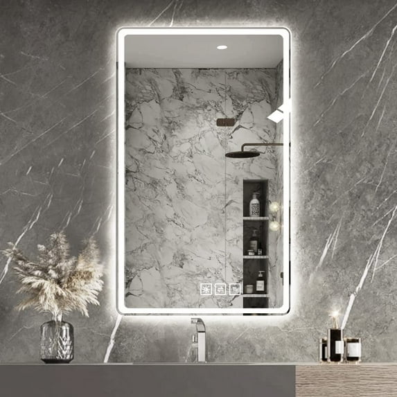 24X40 Inch Led Bathroom Mirror Vanity Mirrors With Front Lights Wall Mounted Anti-Fog Frameless Make Up Mirror With Light 5 Mm Copper-Free Silver Mirror Horizontal Or Vertical
