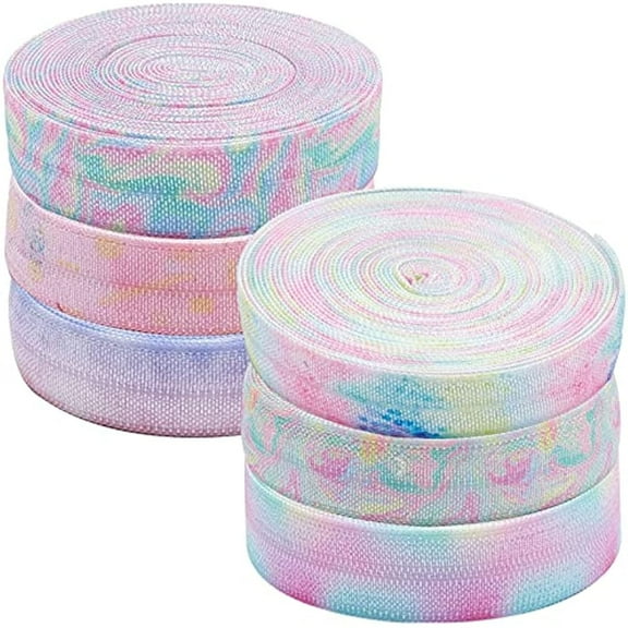 24Yards 6Styles Rainbow Fold Over Elastic Ribbon 5/8inch Spandex Fabric Band Pastel Stretch Foldover FOE Headband Trim