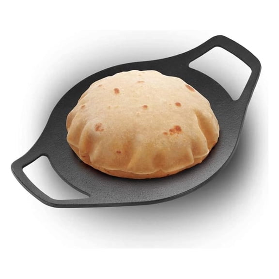 24cm Cast Iron Tava - Traditional Indian Flatbread Pan for Roti, Chapati & Dosa - Pre-Seasoned Nonstick Cookware - Durable Kitchen Tawa - 5mm Thick Base