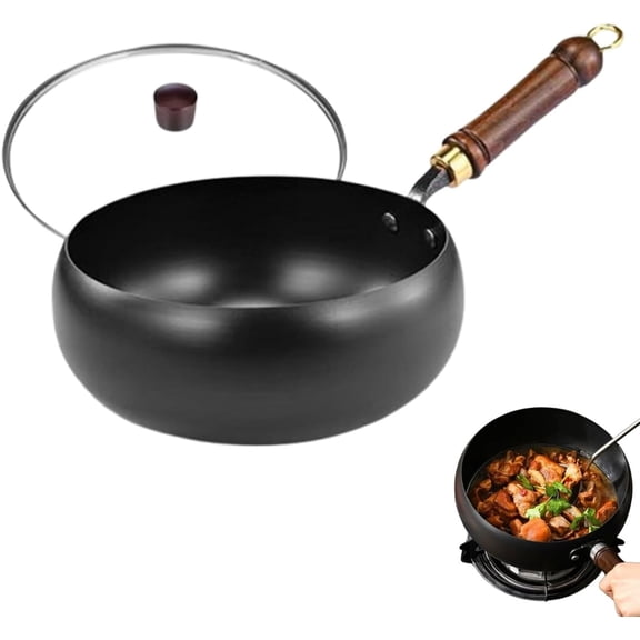 24cm Cast Iron Wok, Uncoated Pre-Seasoned Pan, Hand-Hammered Iron Skillet, Thick Non-Stick Stir Fry Pan for Gas & Induction (1pc)DSF