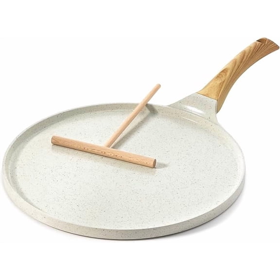 24cm Nonstick Pancake Pan and Crepe Griddle, Flat Bottom Omelet Pan for Roti and Tortilla, Gas and Induction Cooktop Compatible, Even Heat Distribution, Black/White
