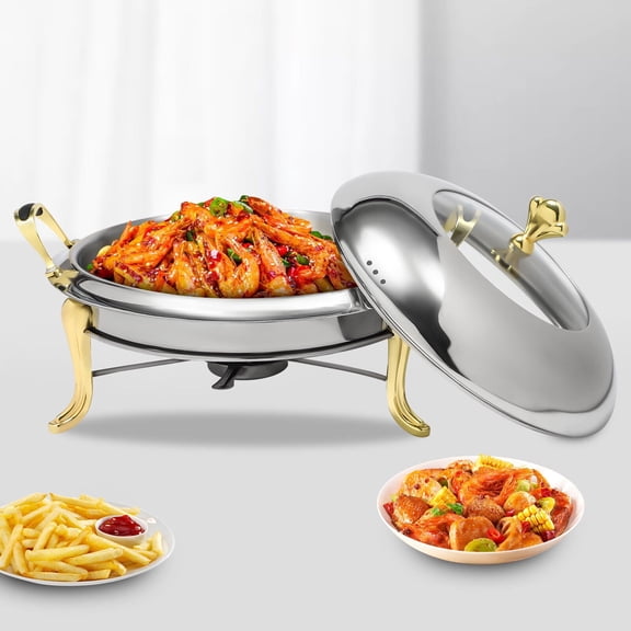 24cm Round Chafing Dish Stainless Steel Chafing Dish Buffet 2.5L Catering Server Gold