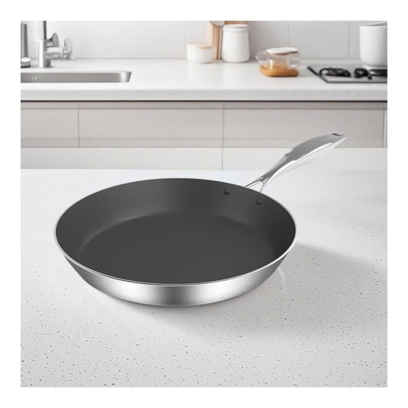 24cm Stainless Steel Fry Pan - Non-Stick Skillet, Induction Compatible, Durable Kitchen Frying Pan for Gas, Electric & Ceramic Stovetops