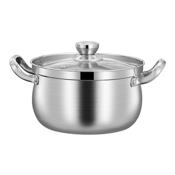 24cm Stainless Steel Soup Pot with Induction Base and Glass Lid, Prevents Boil Over, for Gas, Ceramic and Halogen Cooktops for Cooking Soups, Vegetables, Noodles and Stews