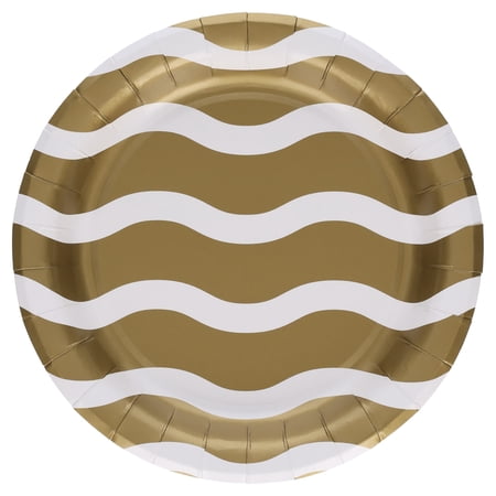 Wavy Disposable Paper Plates, 7", Gold and White, 24 Count, by Way To Celebrate