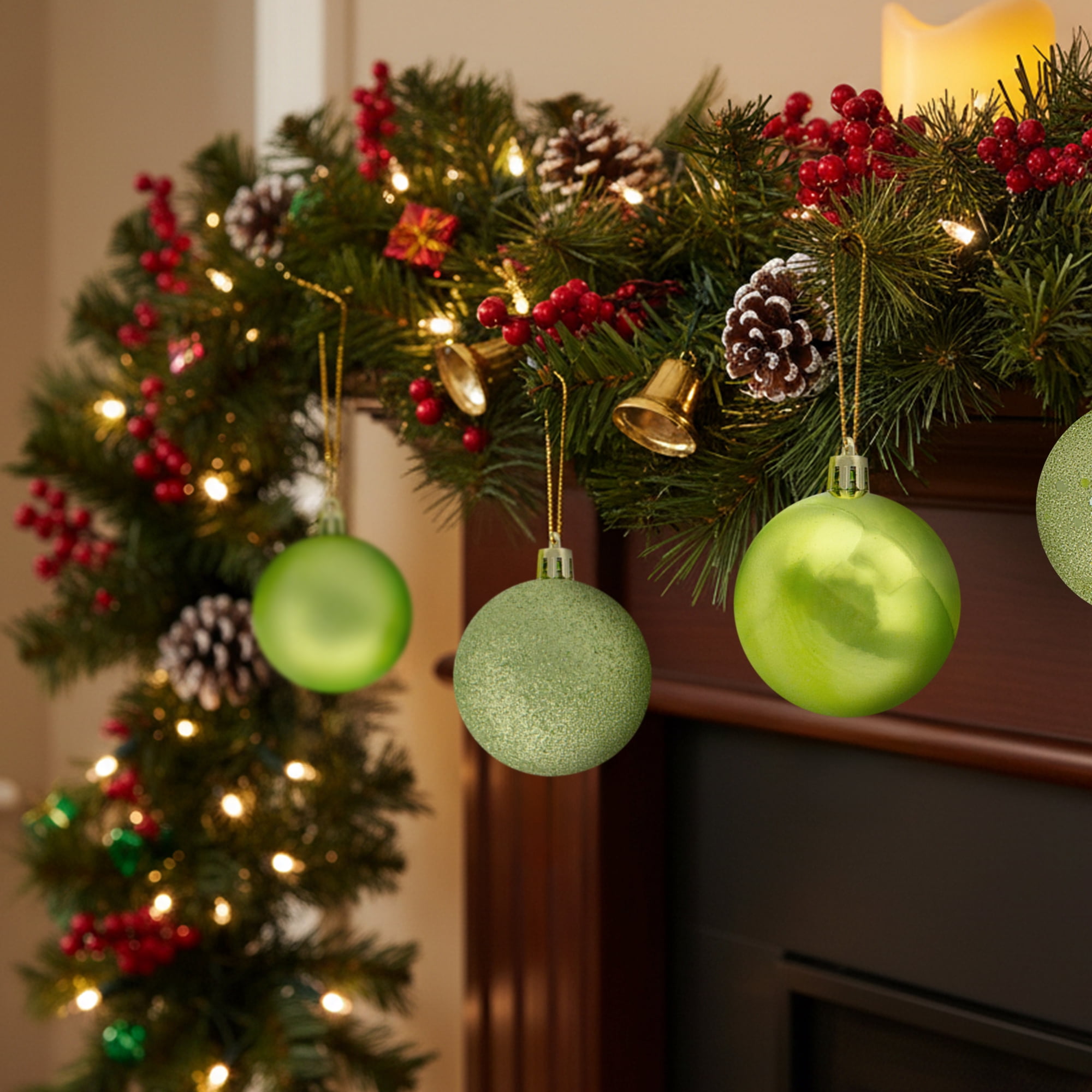 24ct Kiwi Green Shatterproof 4-Finish Christmas Ball Ornaments 2.5" (60mm)