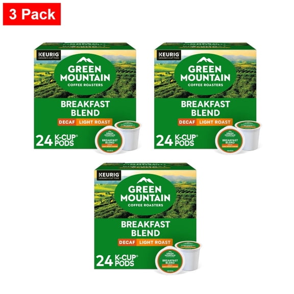 24ct Green Mountain Coffee Breakfast Blend Decaf Keurig K-Cup Coffee Pods Decaffeinated Light Roast