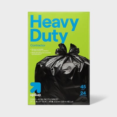 24ct Heavy-Duty Flap-Tie Trash Bags for Contractors, 45 Gallon Large Capacity