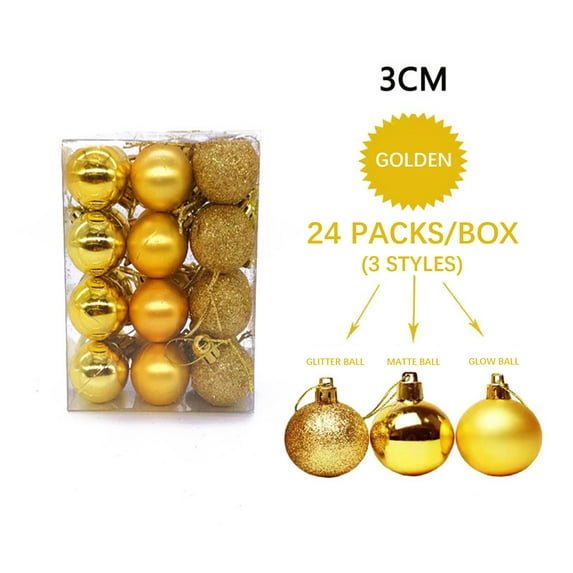 24ct Mini Christmas Ball Ornaments Shatterproof Christmas Ornaments Set Decorations for Xmas Tree Balls 30mm/1.18" (Gold)