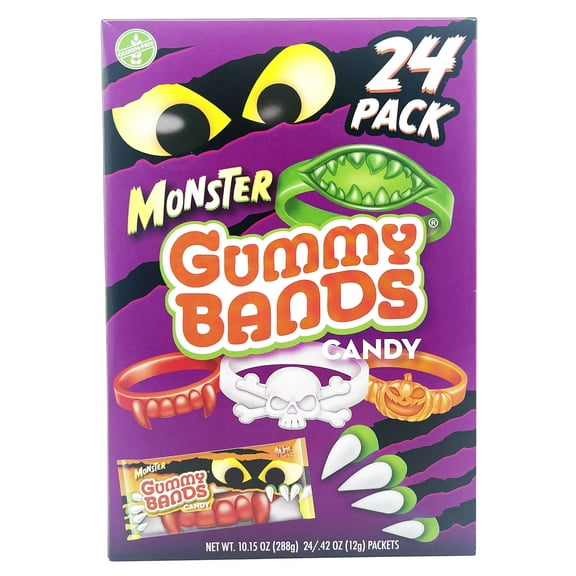 Flix Candy Monster Gummy Bands, Assorted Fruity Gummies, 24 Count Box