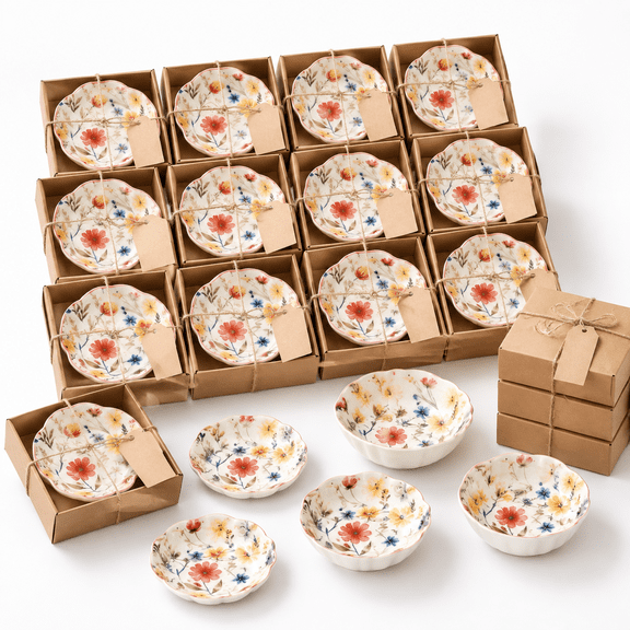 24flower Party Favors For Guests Small Ceramic Bowl Bulk Gifts Set 3.3 Inch Fldesign Mini Dipping Sauce Dish With Card Box Bridal