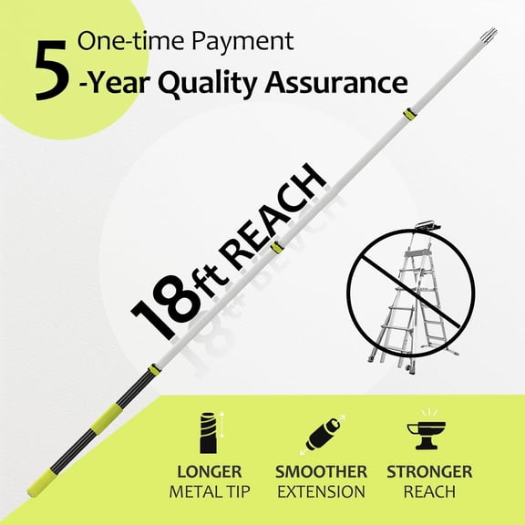 24ft High Reach Duster Kit with 5-18ft Extension Rod, 7-Piece Set, Green