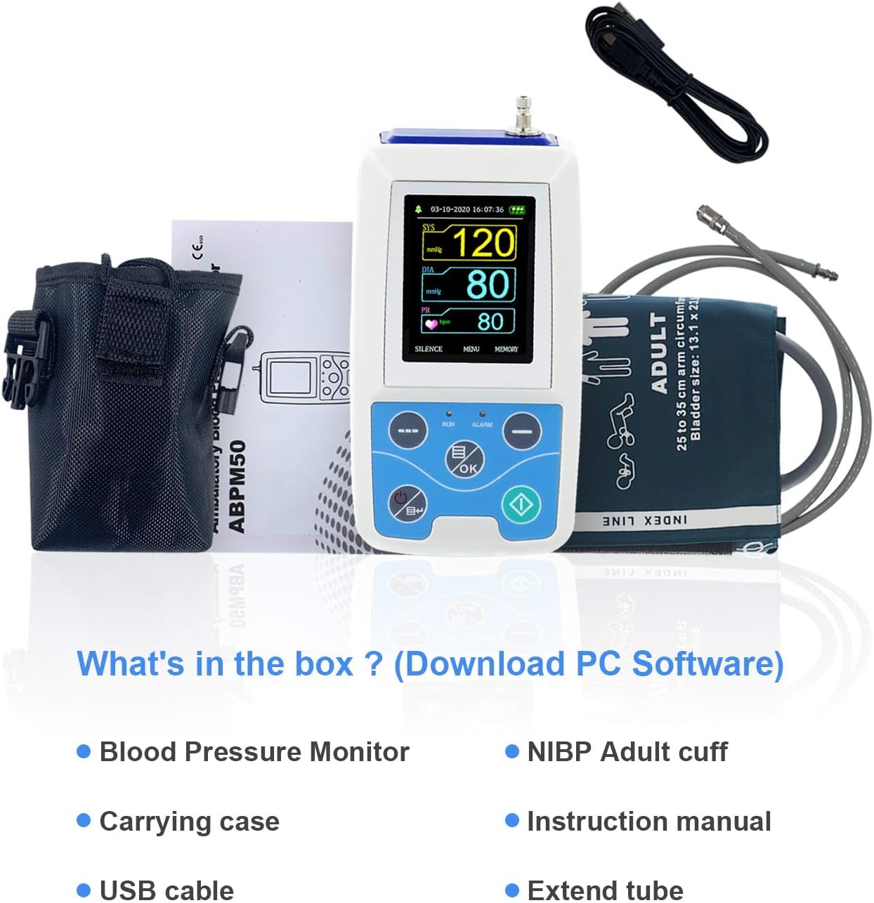 Ambulatory Blood Pressure Monitor NIBP Holter USB Software 24 Hour Record,2  cuff