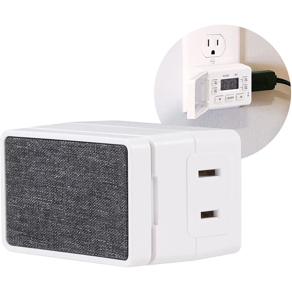 24hr Digital Bar Outlet Timer, 1-Polarized Timer Outlet, 2 Programmable Cycles Plug Timer, Cloth Override Cover, Light Timer Indoor, Lamp Timer, Electrical Outlet Timer, White, 1 Pack, 49790