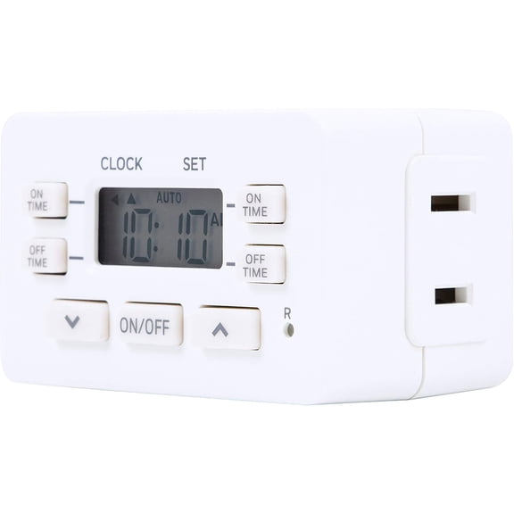 24hr Digital Bar Outlet Timer, 1-Polarized Timer Outlet, 2 Programmable ON/OFF Cycles Plug 125VAC Light Indoor, Lamp Timers For Electrical Outlets, White, 1 Pack, 45184.