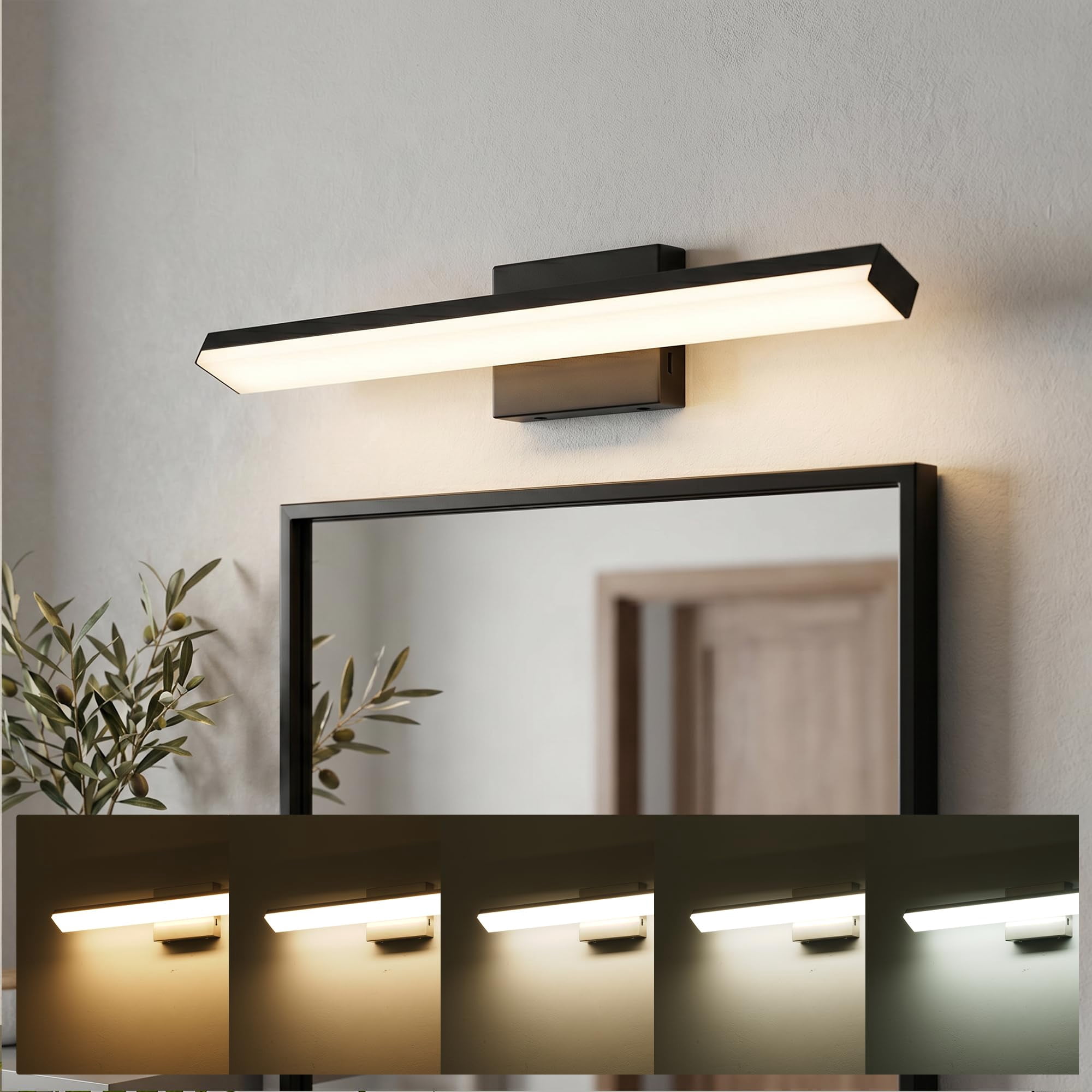 24in 5cct Modern Led Vanity Light For Bathroom Lighting Dimmable 24w Black Painted