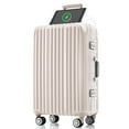 thumbnail image 1 of 24in Aluminum Frame Luggage with USB port, Vacation Carry-On Suitcase with Spinner Wheels and TSA Lock, Travel Trolley Case For Short Business Trips, Beach Holidays, pink, 1 of 9