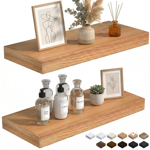 24in Beech Floating Shelves for Wall, Set of 2, Decor Storage