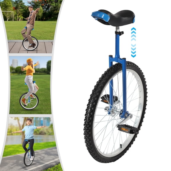24in Blue Height Adjustable Unicycle, Anti-Slip Pedal Balance Training Bike, 154lbs Load for Balance Exercise Outdoor