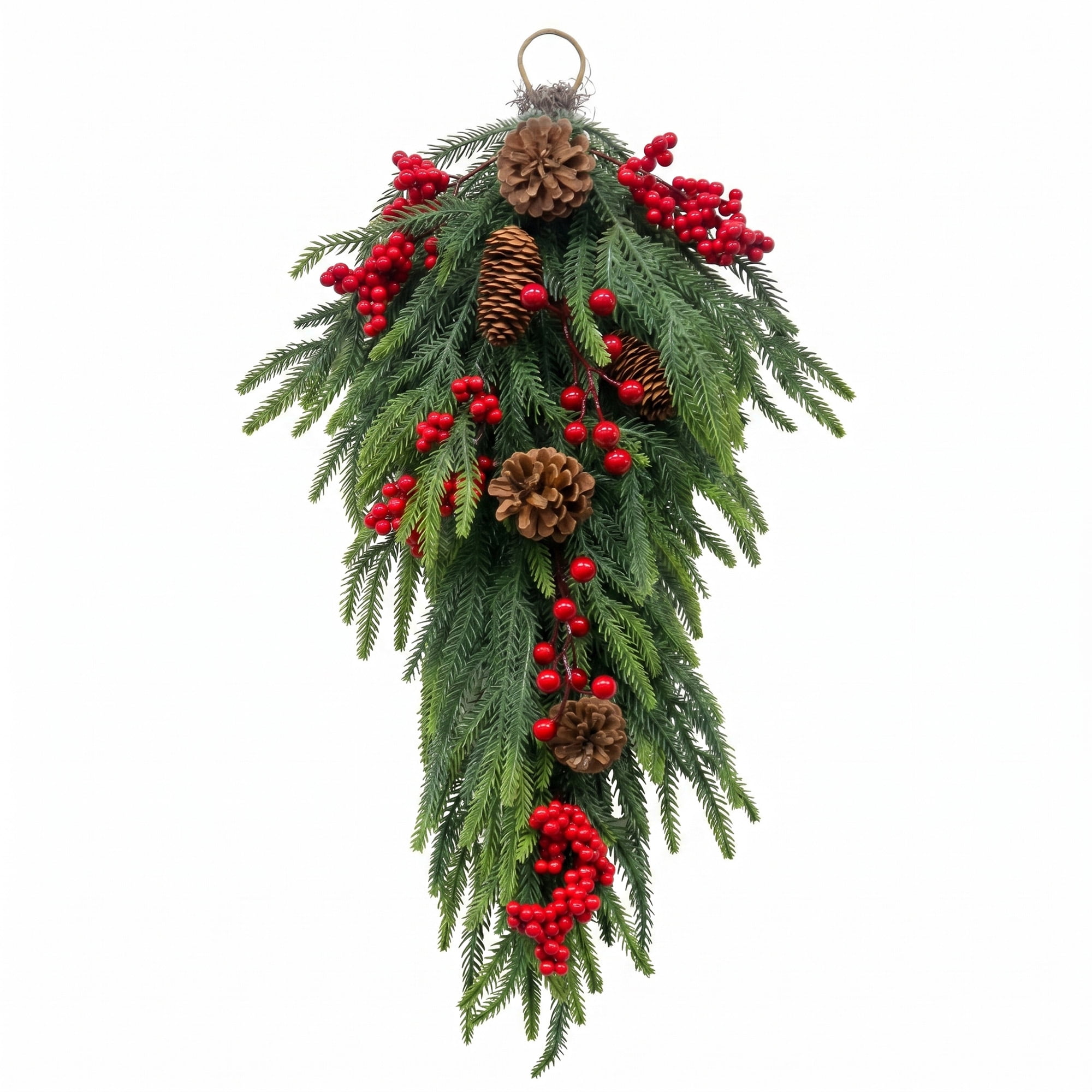 24in Christmas Teardrop Swag Wreath for Front Door,20 LED Lights & 8