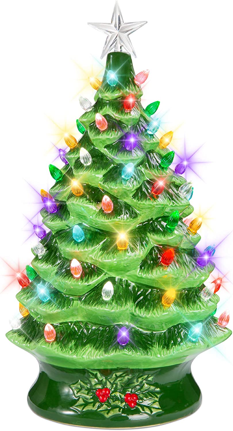24in Extra Large PreLit Ceramic Christmas Tree BatteryPowered HandPainted Tabletop Indoor
