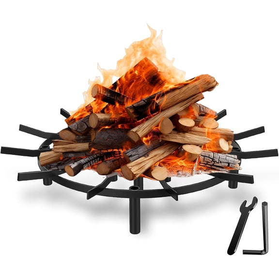 24in Fire Pit Grate Round,Heavy Duty Fire Pit Grate,Decorative Wood Burning Lifted Grate Pit for Outdoor Campfires,Fireplace Woodstoves and Outdoor Camping Firepits (Black, 24in)