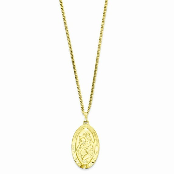 24in Gold-plated Kelly Waters Large Oval St. Christopher Medal Necklace; 24 inch; for Adults and Teens; for Women and Men