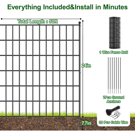 24in(H)×50ft(L) Black Adaptive Bending Annealing Wire Mesh Welded Wire Fence for Outdoor Yard Greenhouse Plant Protection Poultry Netting