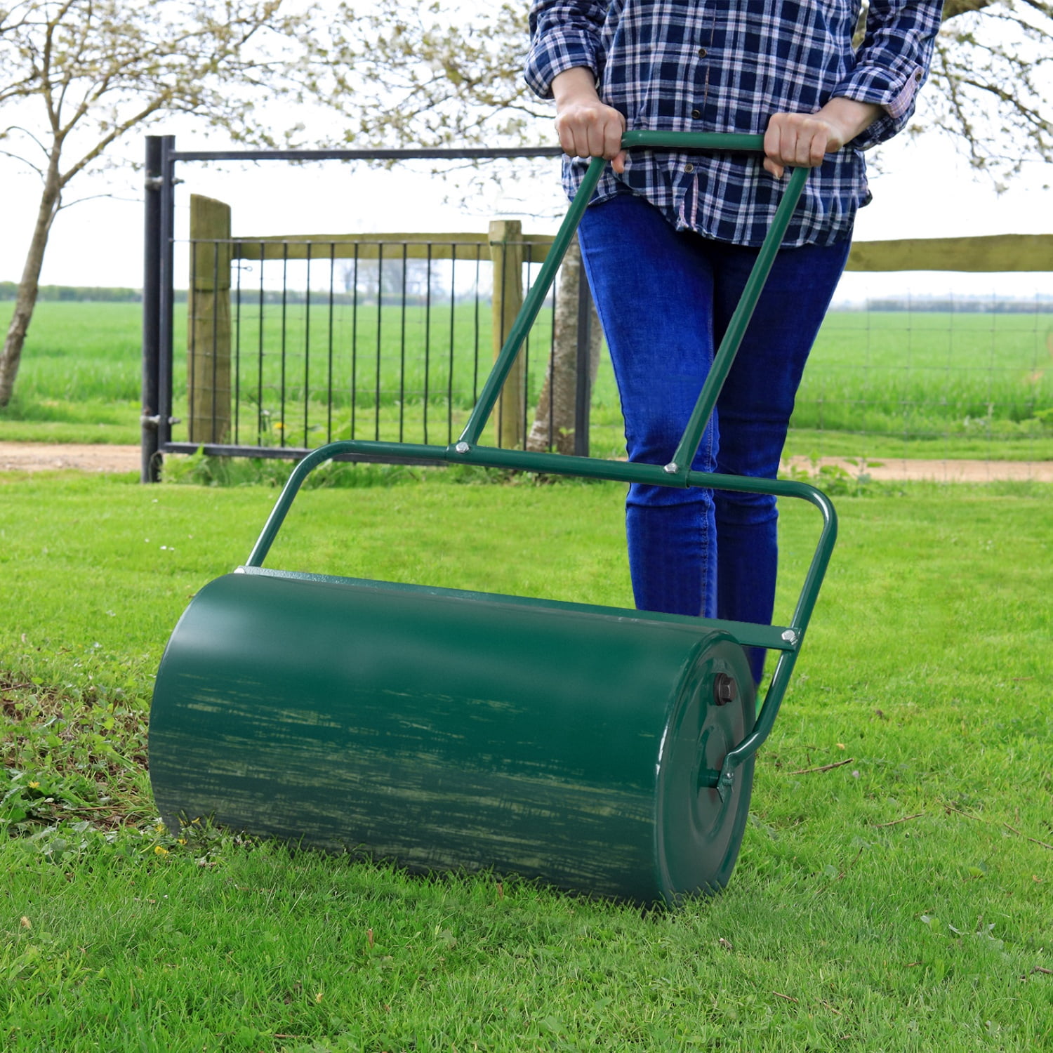 24in Lawn Roller Iron Cylindrical Garden