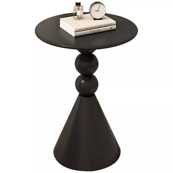 24in Metal End Table Matte Round Side Table Small Nightstand Pedestal Table Home Black