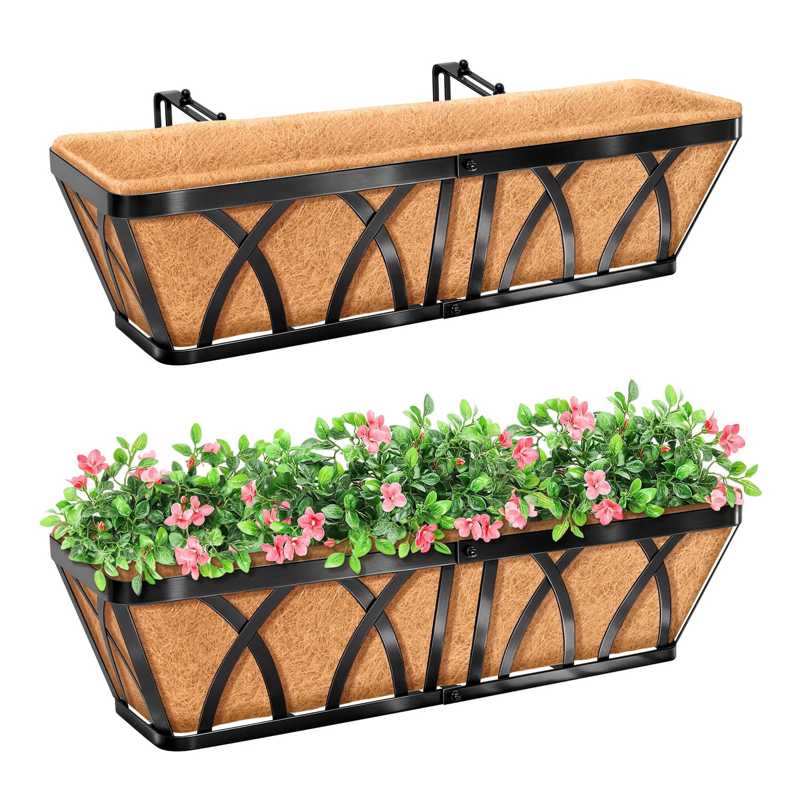 24in Metal Railing Window Box 2 Pack Indoor Outdoor Plant Planter