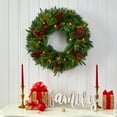 thumbnail image 1 of Nearly Natural 24" Mixed Pine Christmas Wreath w/35 Clear LED & Berries in Green, 1 of 6