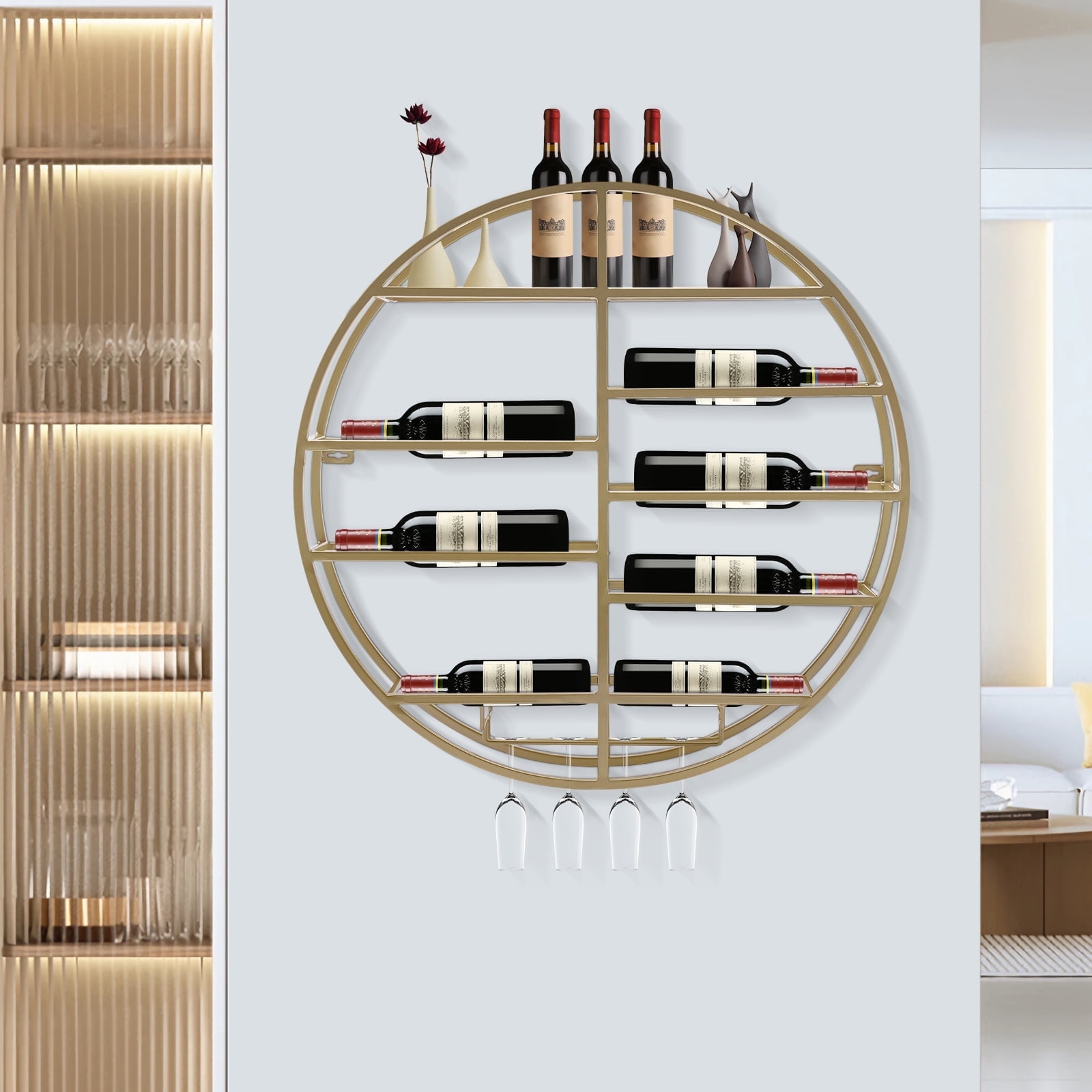 24in Modern Wall Mounted Metal Wine Rack Bottles Display Shelf with ...