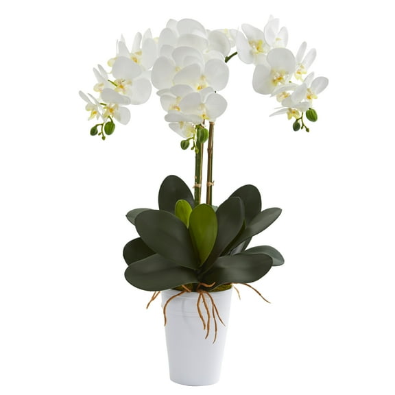 24in. Phalaenopsis Orchid Artificial Arrangement in White Vase