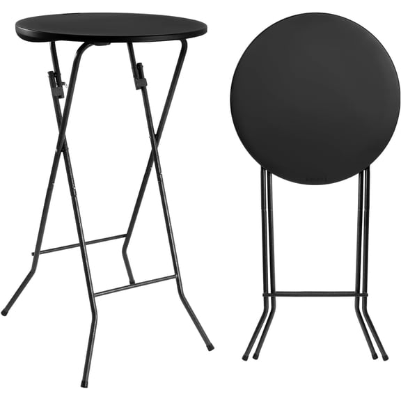 24in Round Cocktail Table, Bar Height High Top Foldable Bistro Table with Removable Legs, Portable Plastic Indoor Outdoor for Patio, Party, Backyard, Events, Black