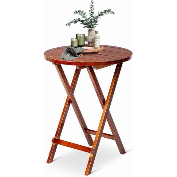 24in Round Foldable Patio Table – Solid Poplar Wood