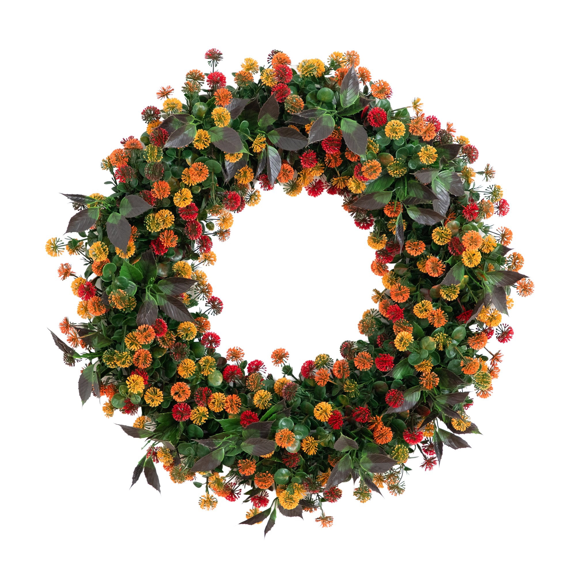 24in. UV Resistant Autumn Artificial Fall Mum Wreath (Indoor/Outdoor)