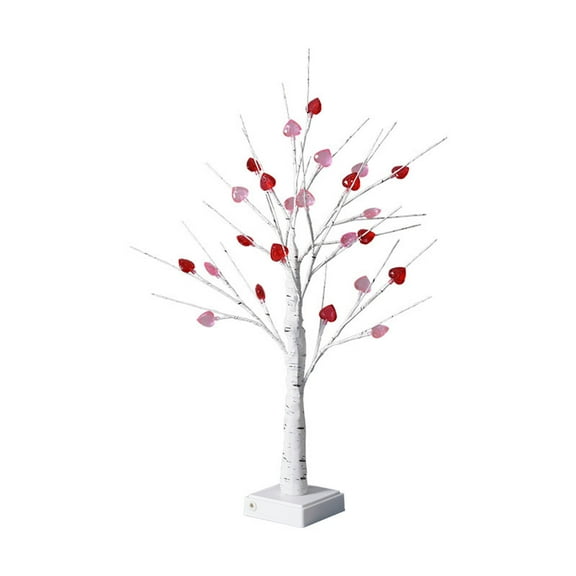 24in Valentines Day Lighted Tree - 18 Heart Ornaments USB/Battery Operated, Romantic Holiday Decor Tree with Ambient Lights for Home