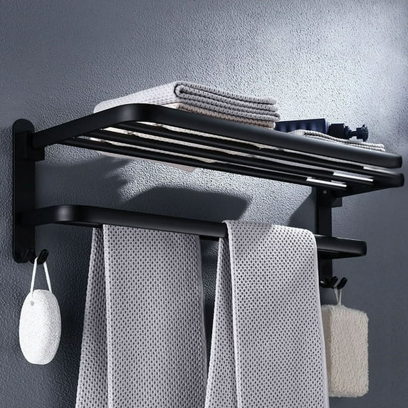 24in Wall Mounted Foldable Towel Rack Bathroom Towel Shelf Towel Holder ...