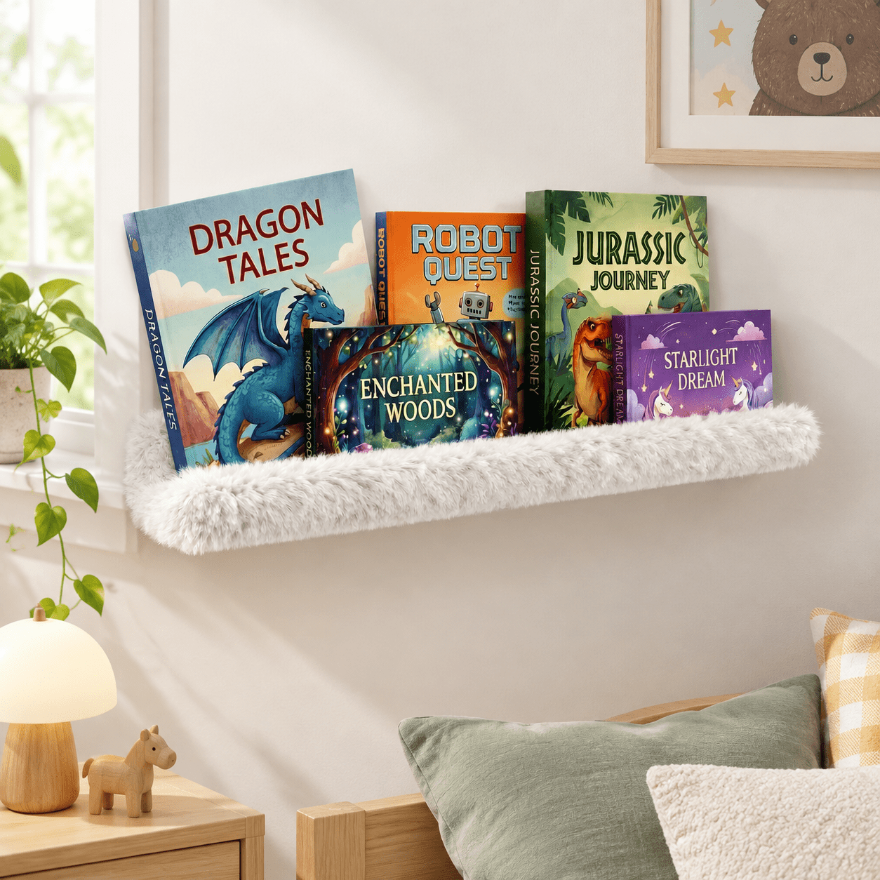 24in-furry White Plush Faux Rabbit Hanging Wall Book Display Shelf ...