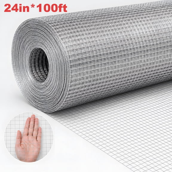 24in x 100ft Hot Dipped Galvanized Hardware Cloth, 1/2 Inch Square Mesh 20 Gauge Welded Chicken Wire Roll, Heavy Duty Garden Fencing for Chicken Coop Rabbit Cage Farm DIY Projects,Silver