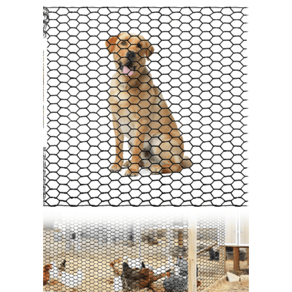 24in x 150ft Chicken Wire, Black Poultry Wire Netting, Hexagonal Galvanized Mesh, Outdoor Anti-Rust Surface Plastic Coating, Garden Fence Animal Barrier for Pet Rabbit Chicken Fencing