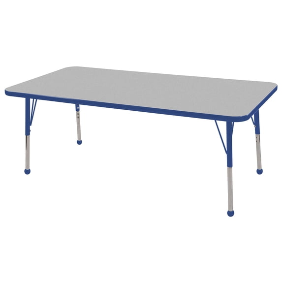 24in x 60in Rectangle Everyday T-Mold Adjustable Activity Table Grey/Blue - Standard Ball with Six 14in Stack Chairs Blue - Ball Glide