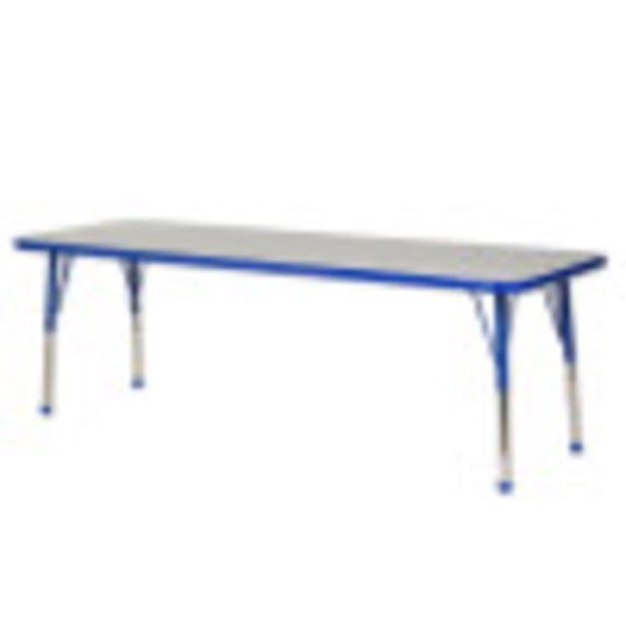 Rectangle 24"x72" Table & Six 16" Chairs-Color:Grey/Blue,Leg Option:Standard Ball