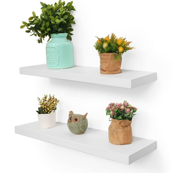 24inch 2 Pcs Solid Wood Wall Mounted Floating Shelves for Bedroom Bathroom Living Room