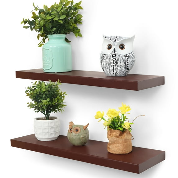 24inch 2 Pcs Solid Wood Wall Mounted Floating Shelves for Bedroom Bathroom Living Room