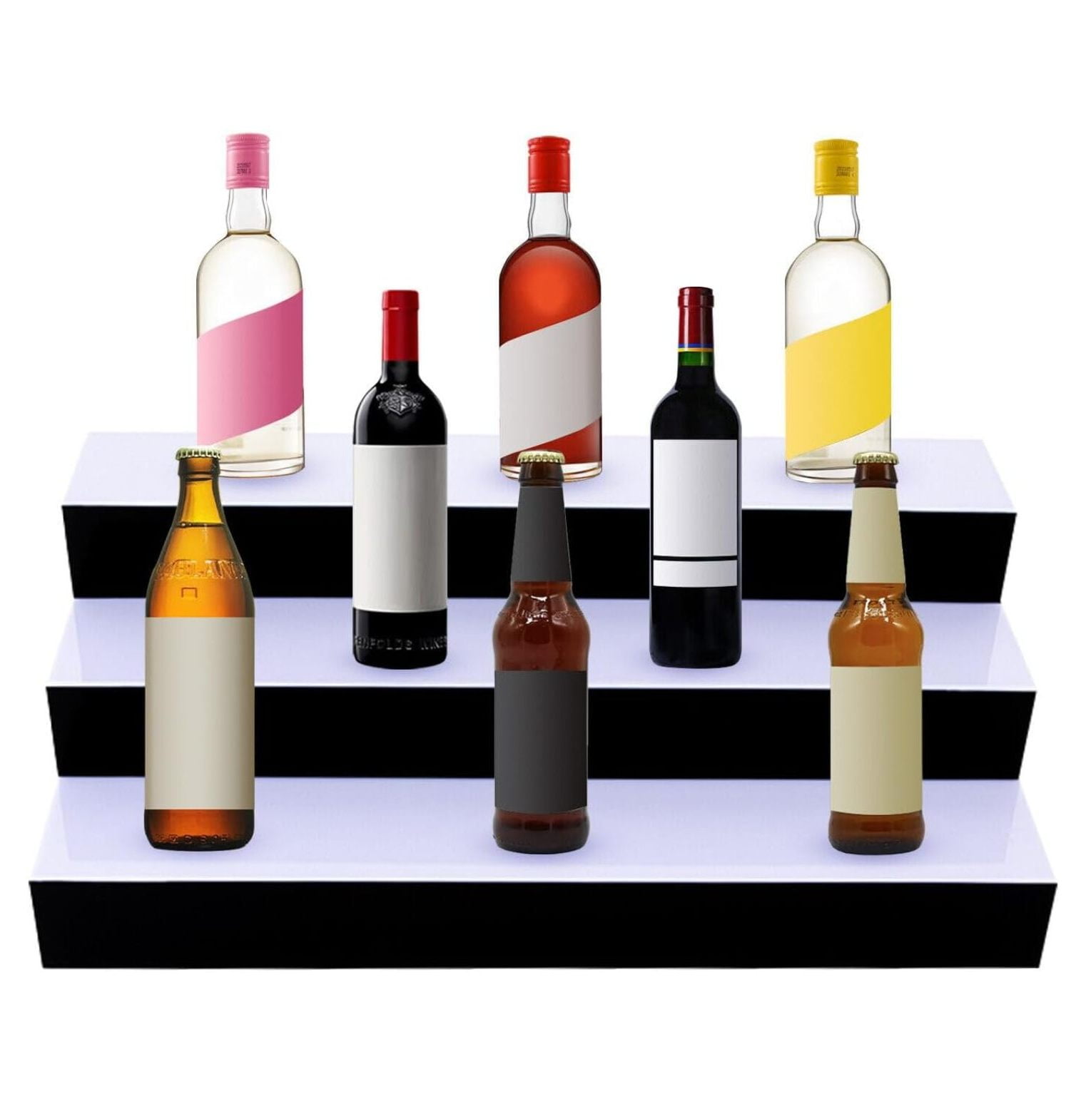 24inch 3 Step LED Lighted Liquor Bottle Display Shelf, 7 Color LED