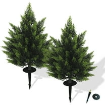 24inch Artificial Cypress Topiary Tree, Outdoor Fake Boxwood Cedar Tree with Spike, Indoor Realistic Faux Bushes Plants for Home Living Room Outside Front Porch Decor.(set of 2)
